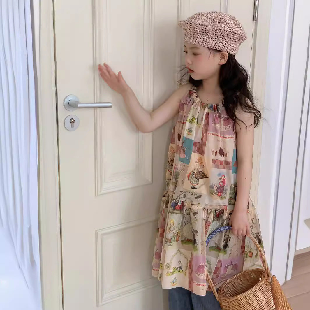CJ4800夏季韓版中大女童兔子印花無袖吊帶連衣裙2024.06.28
