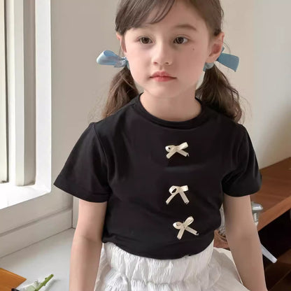 CA4903韓版夏季女童蝴蝶結短袖T恤2024.04.09