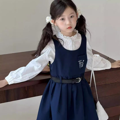 CA4656秋季女童學院風花邊領娃娃衫無袖背心裙兩件套2024.08.06