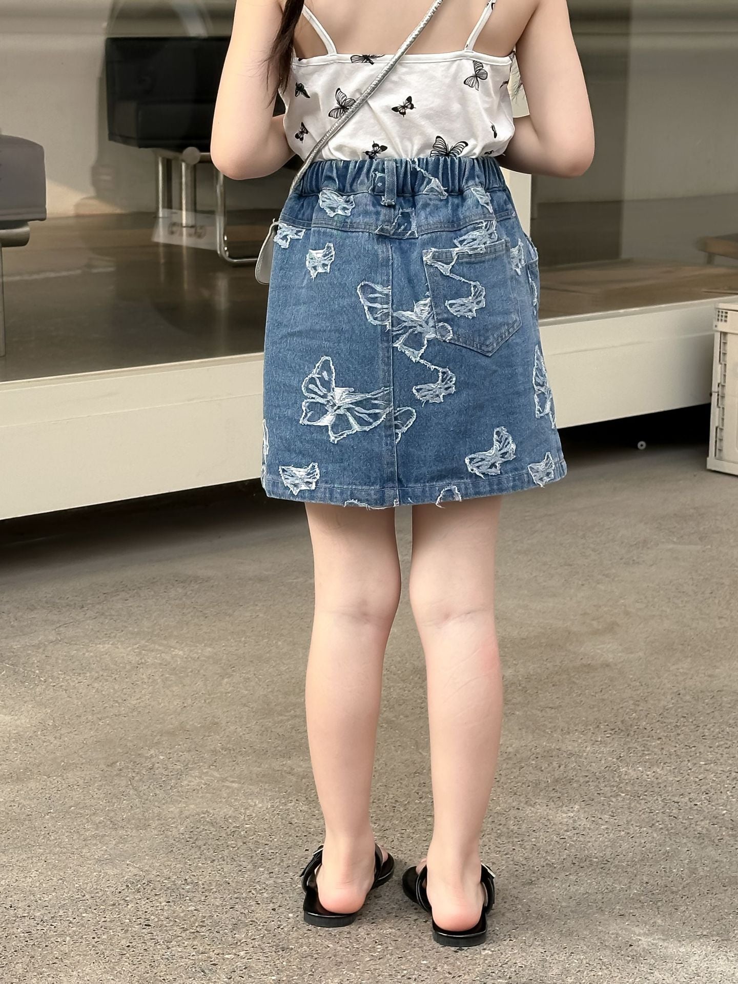 CJ4739夏季韓版女童立體蝴蝶牛仔裙2024.06.11