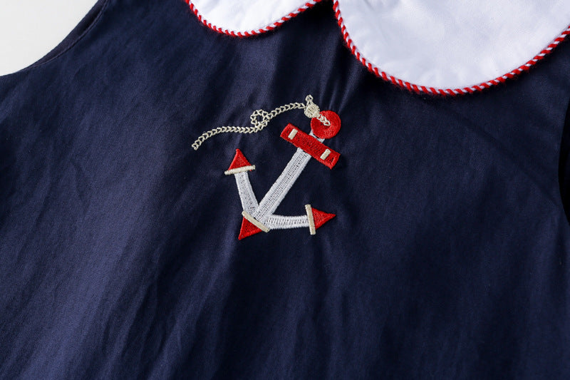AN1695韓版兒童海軍風刺繡裙2024.05.03