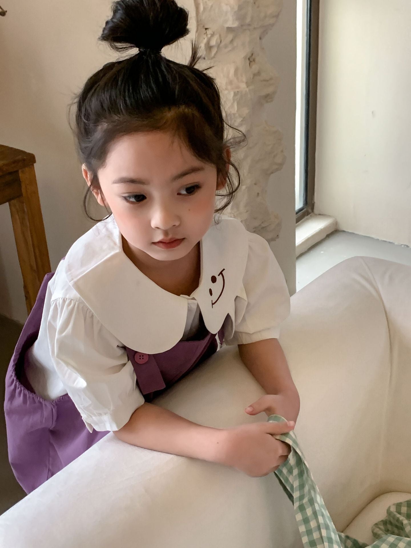 CM3362夏季女童兔子領娃娃衫+兔子耳朵背帶褲套裝兩件套2024.03.15