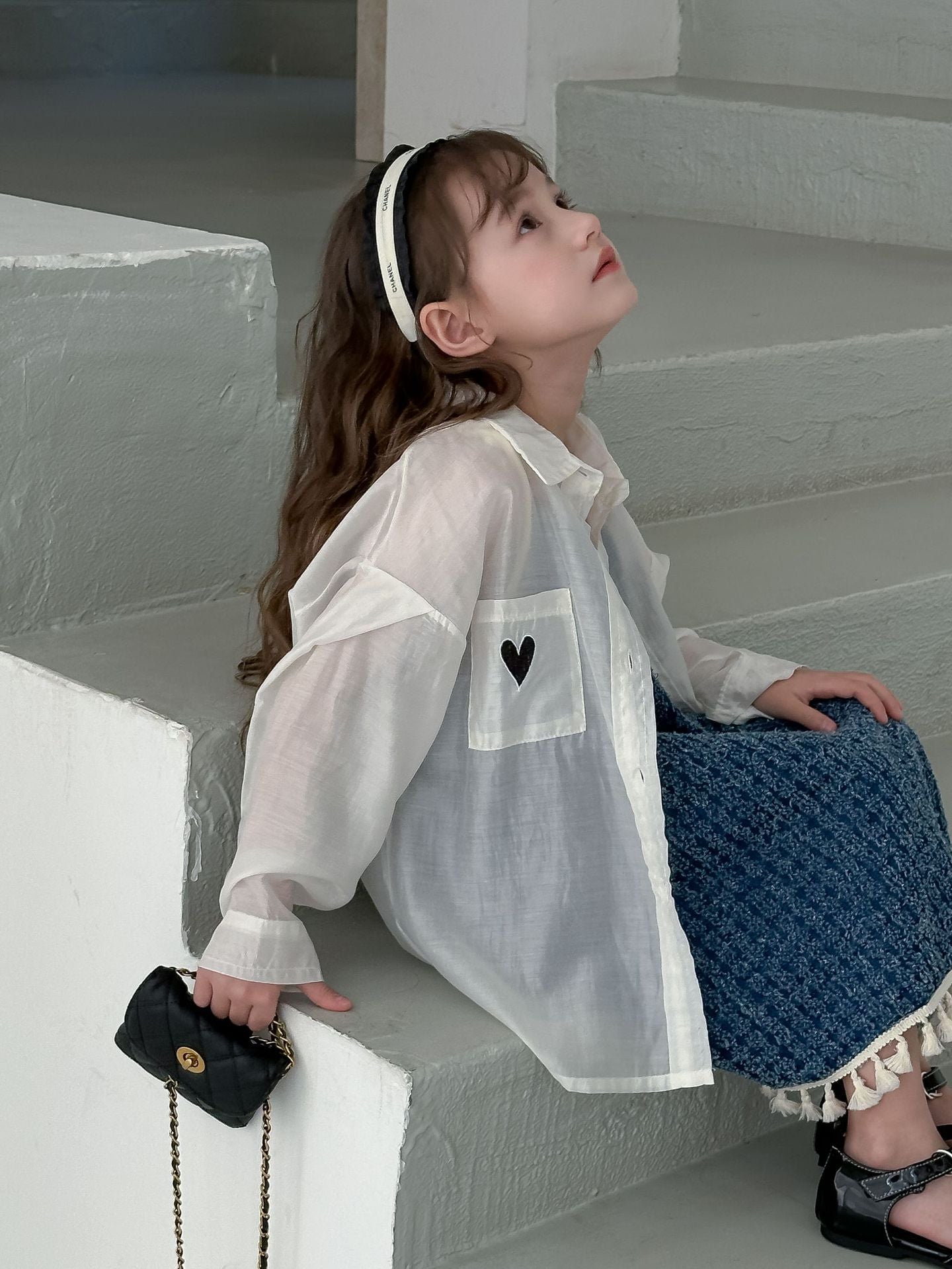 CA4871夏季女童愛心刺繡口袋防曬襯衫2024.04.09