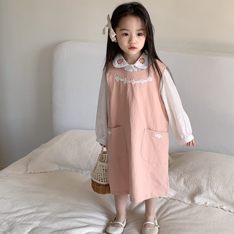 AF1666韓版春季小女孩刺繡襯衫背心裙兩件套2024.02.20