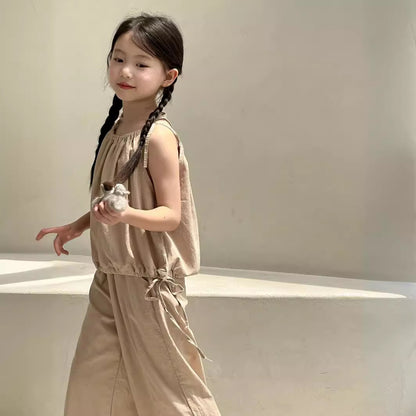 CJ4132韓版夏季女童吊帶上衣闊腿褲純色兩件套2024.06.11