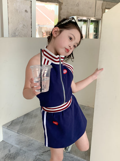 CM3205夏季辣妹風螺紋掛脖露背背心+短裙兩件套2024.03.15