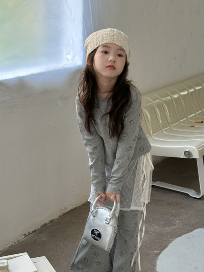 CA4673秋季韓版女童可愛印花t恤喇叭褲兩件套2024.08.06