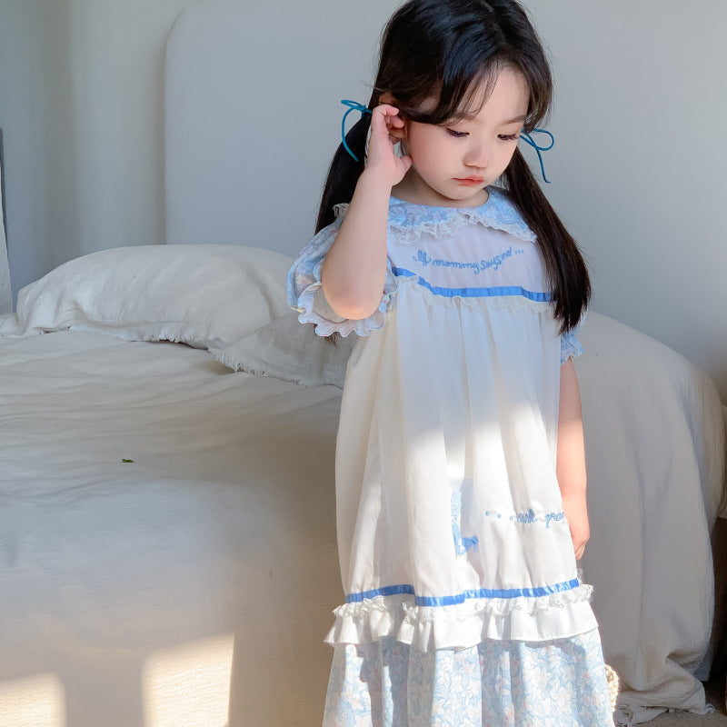 AN1694夏季女童法式氣質蕾絲泡泡袖公主裙2024.05.03