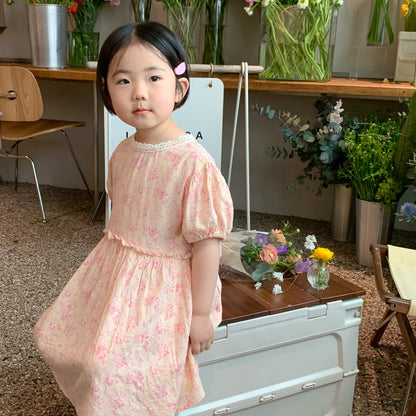 AM1148碎花泡泡袖蕾絲邊公主裙2023.05.12