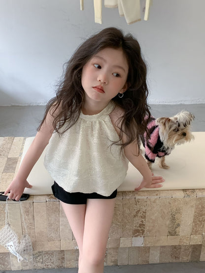 CJ4329夏季中大女童掛脖亮片上衣短褲兩件套裝2024.06.28