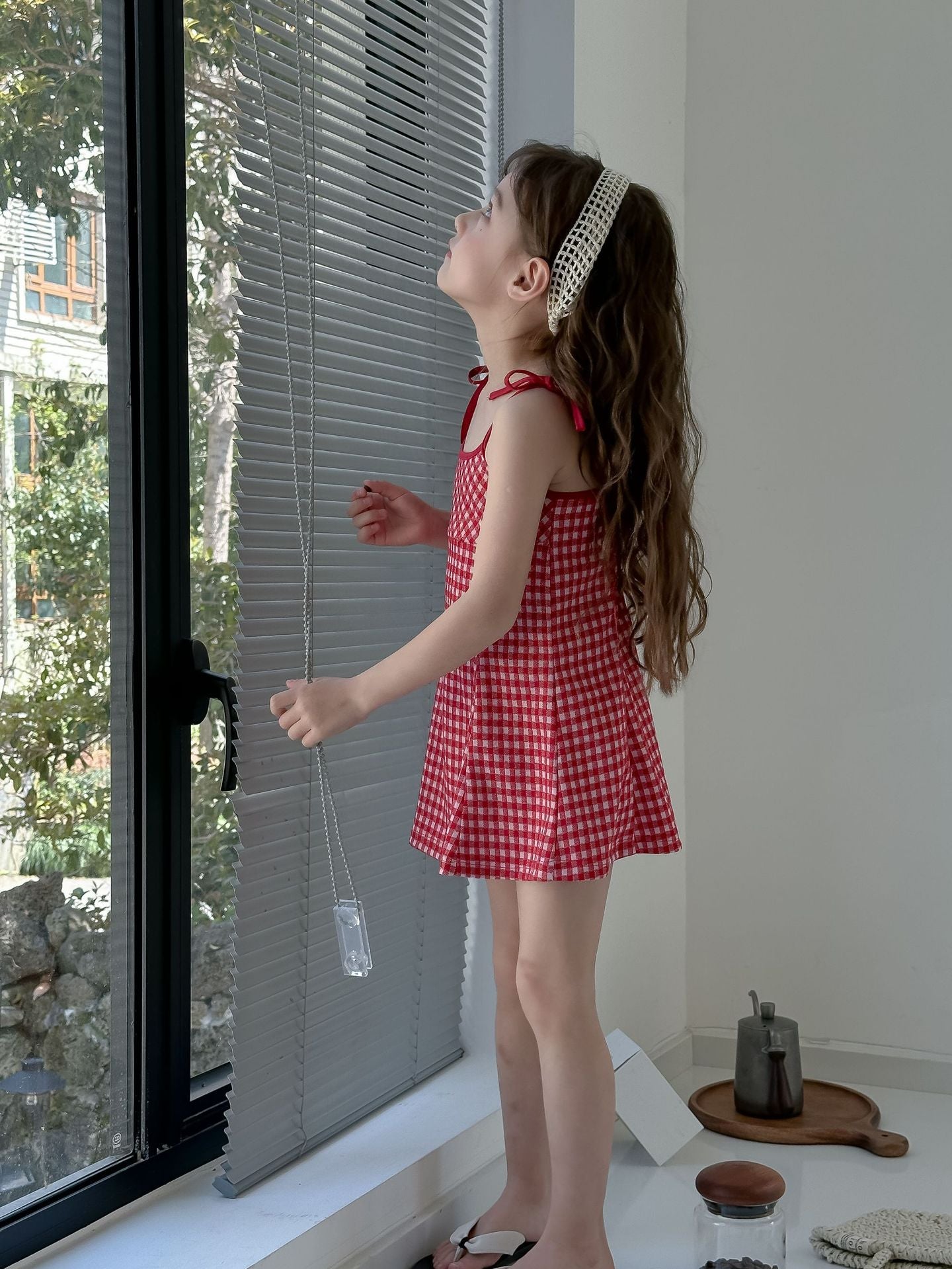 CA4872夏季辣妹女童格子吊帶裙2024.04.09