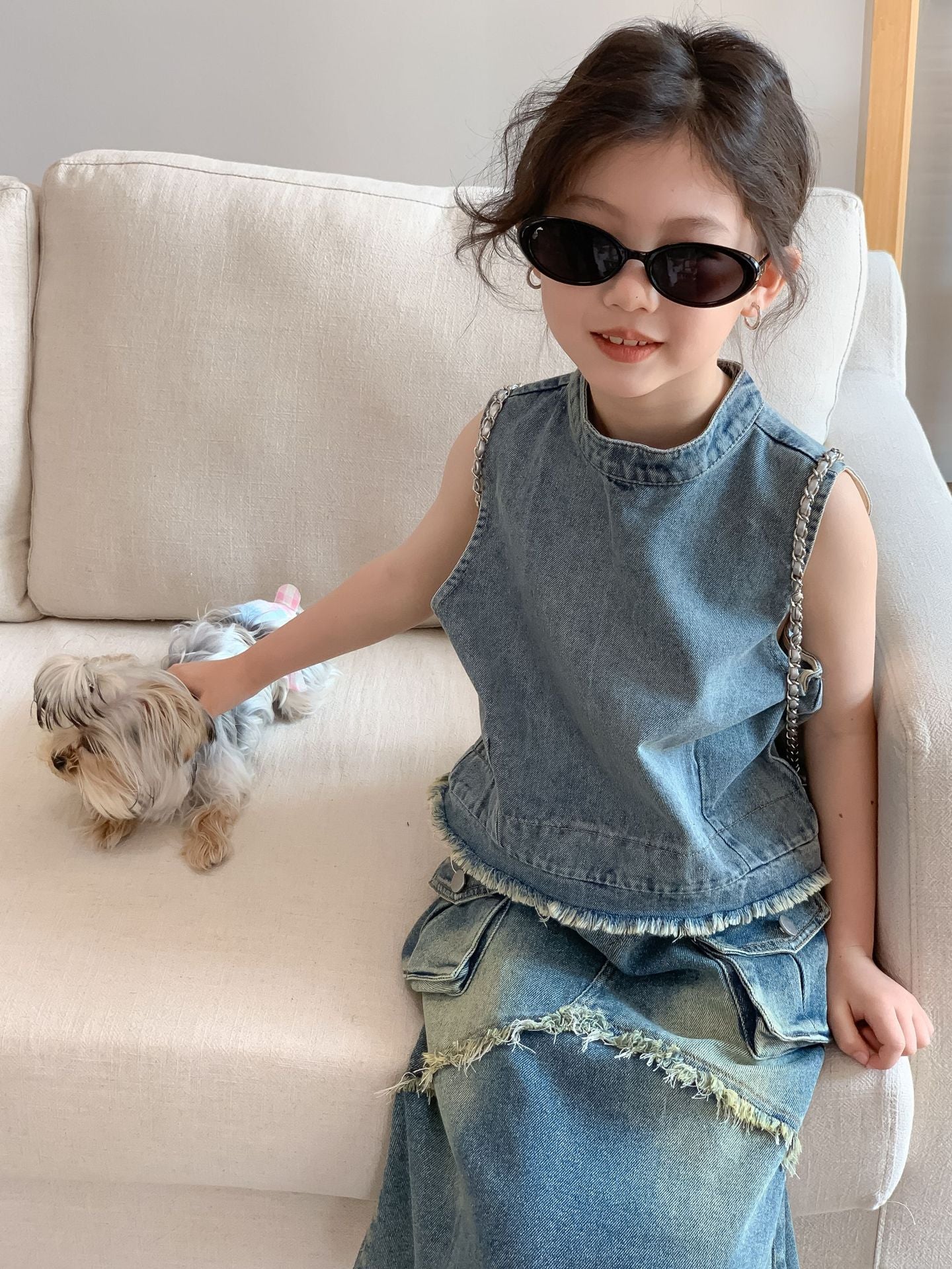 CJ4508夏季中大女童設計感無袖牛仔馬甲上衣2024.06.28