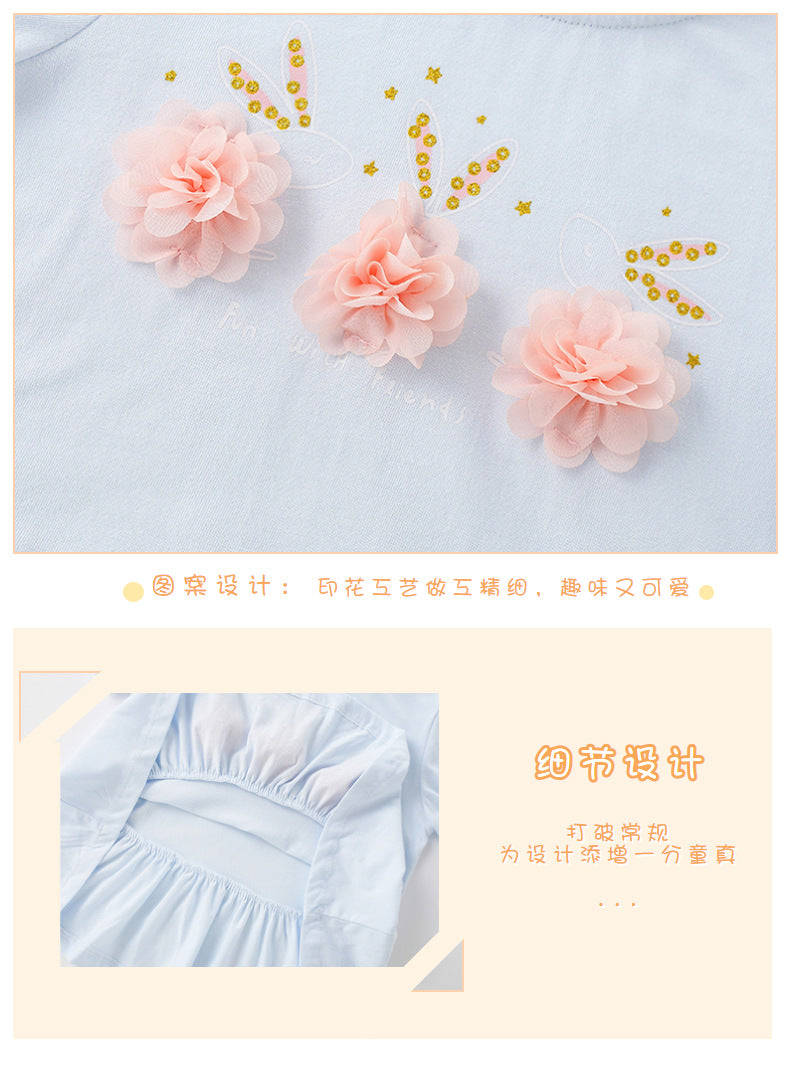 BF2112夏季歐美中小童花朵棉短袖圓領T恤2024.02.23