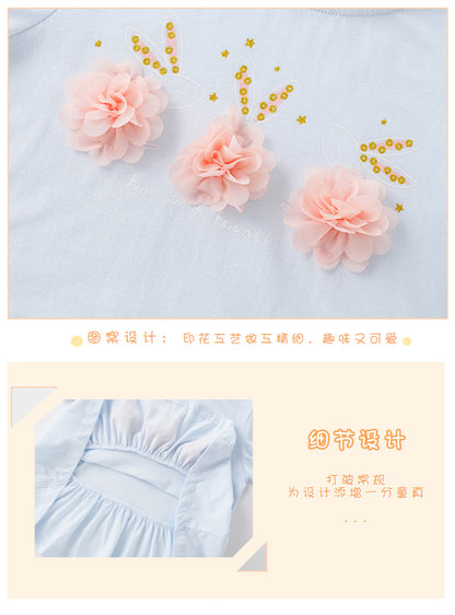 BF2112夏季歐美中小童花朵棉短袖圓領T恤2024.02.23