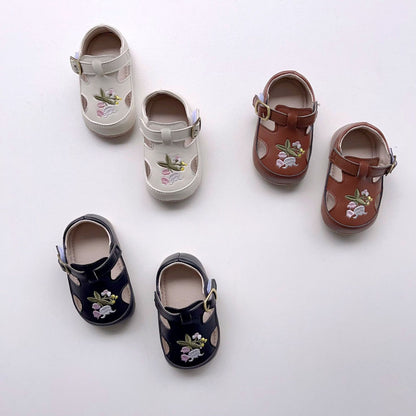 DN9207嬰兒鞋子夏季復古花朵刺繡女寶寶軟底防滑學步小皮鞋2024.05.17