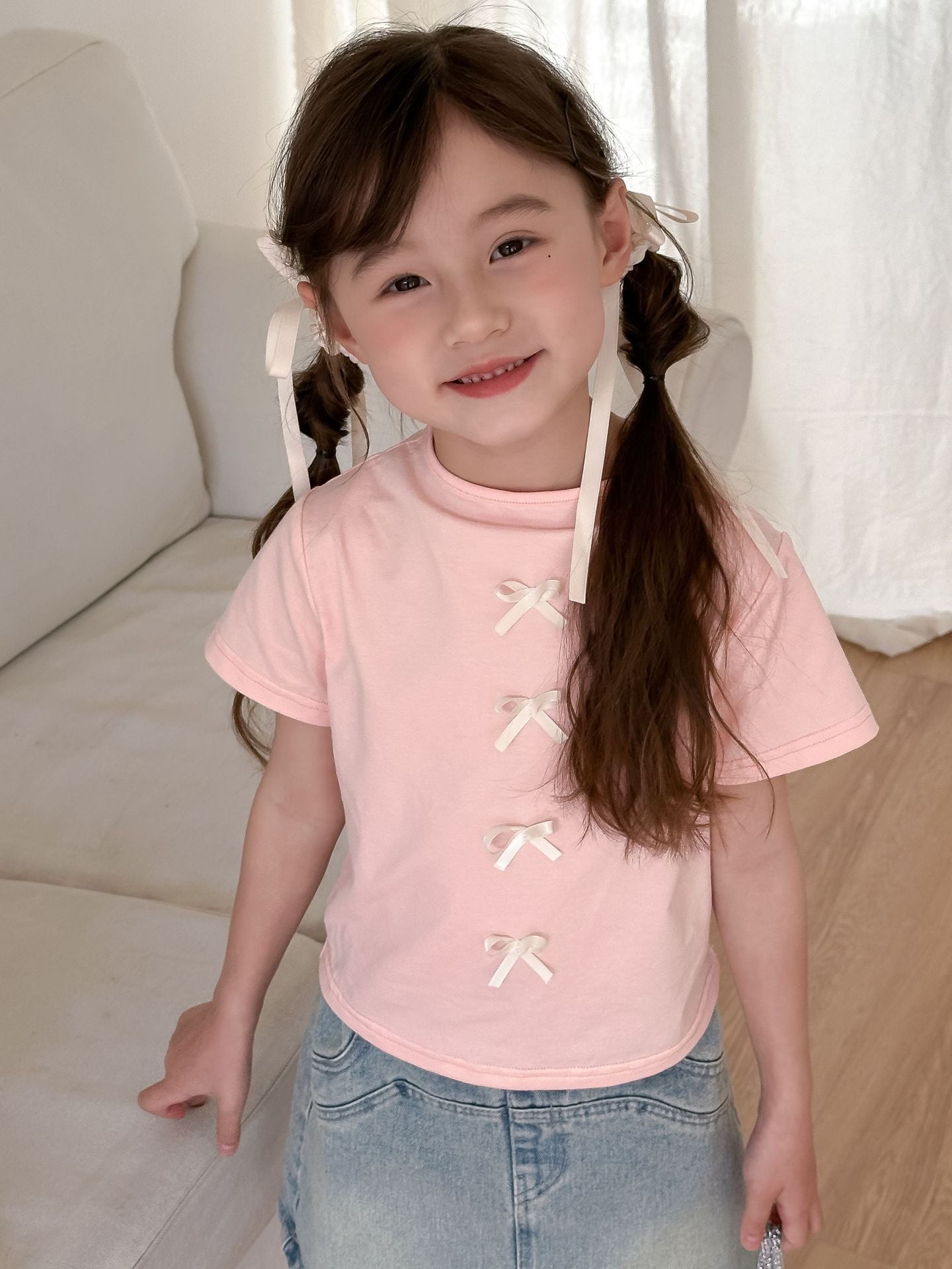 CA4903韓版夏季女童蝴蝶結短袖T恤2024.04.09