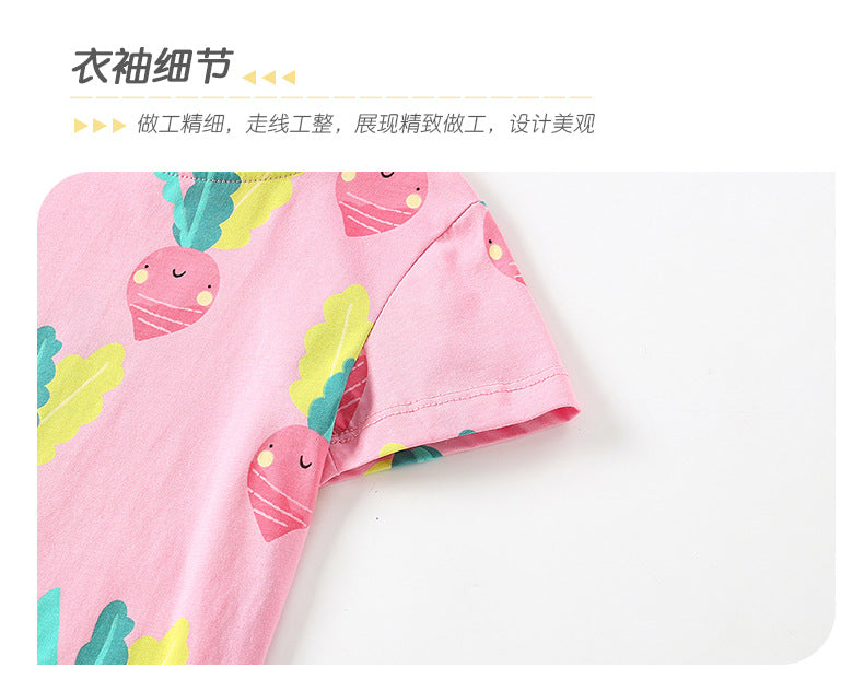 BA9287夏季歐美中小童小女孩粉色胡蘿蔔圓領休閒上衣2024.04.26