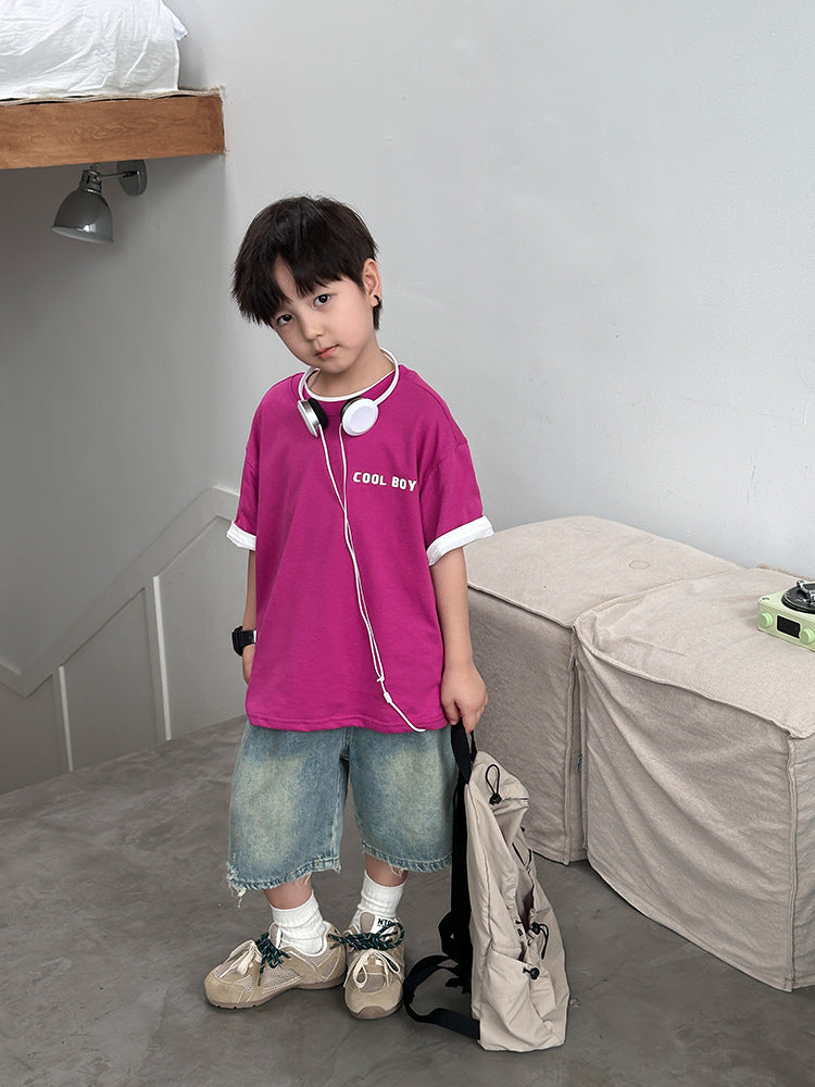 EK0816夏季韓版男童帥氣字母寬鬆棉質T恤2024.07.09