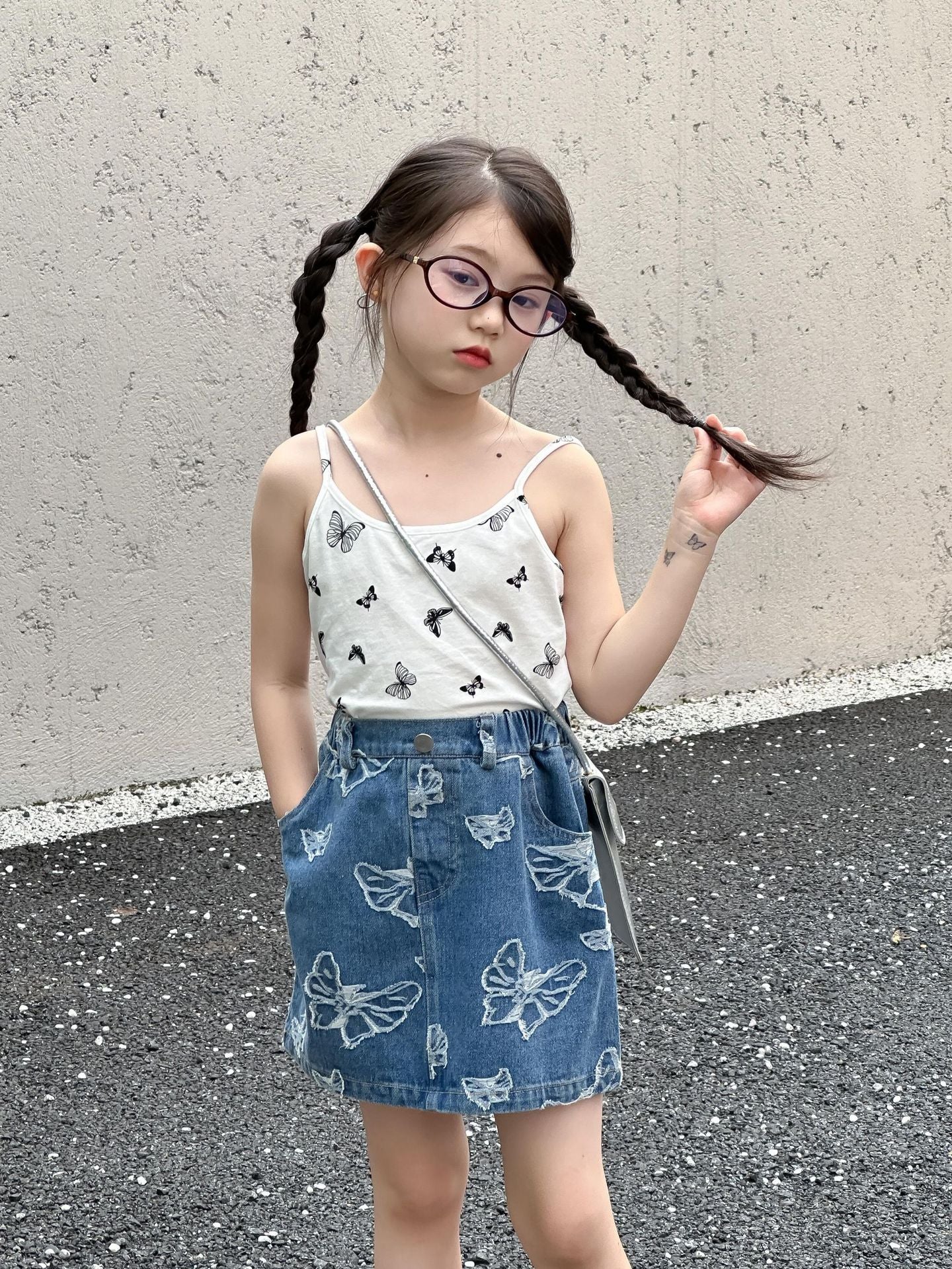 CJ4739夏季韓版女童立體蝴蝶牛仔裙2024.06.11
