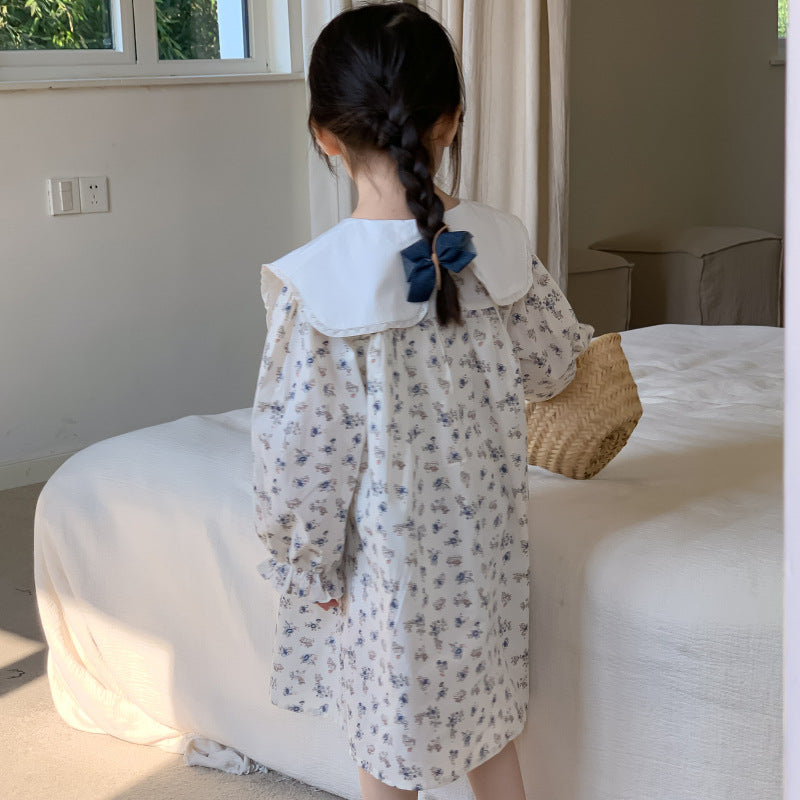 AF1665甜美碎花刺繡翻領長袖連衣公主裙2024.02.20