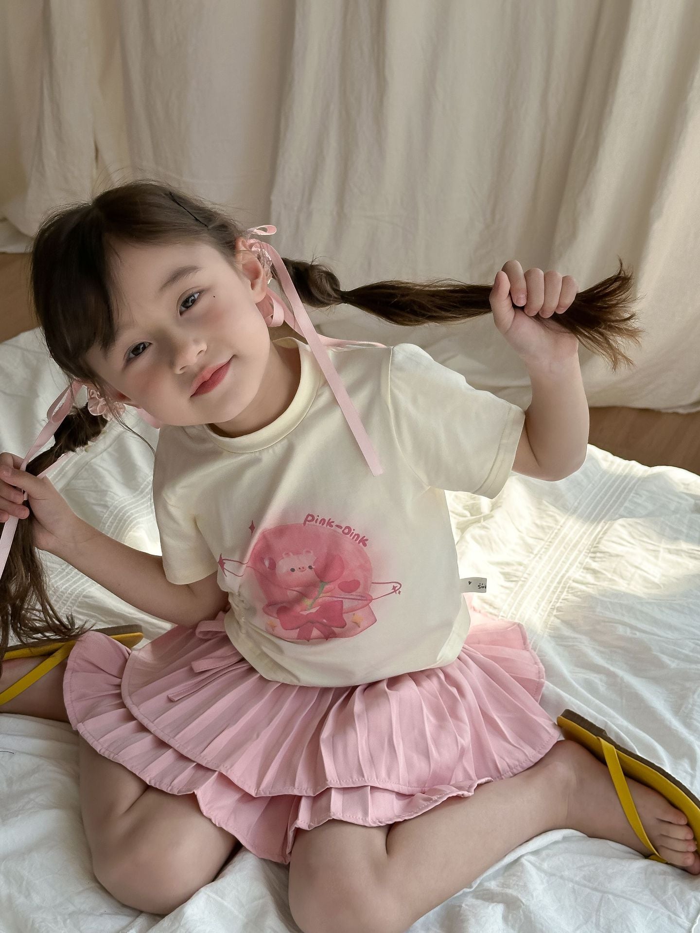 CA4956夏季女童抽繩T恤蛋糕蓬蓬裙兩件套套裝2024.04.09