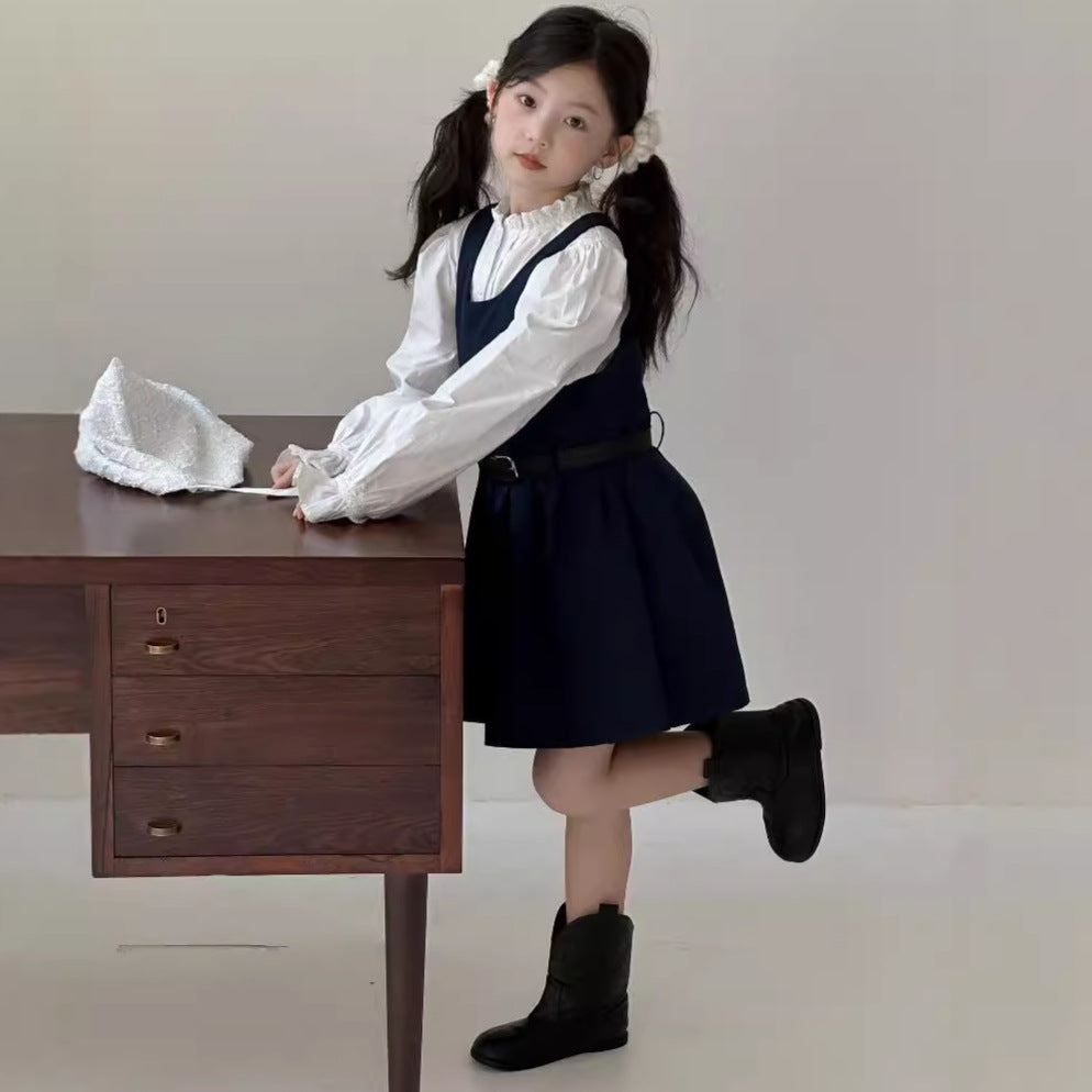 CA4656秋季女童學院風花邊領娃娃衫無袖背心裙兩件套2024.08.06