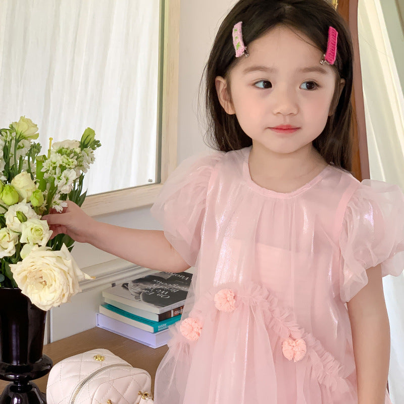 AN1449夏季女童蓬蓬公主球球網紗連衣裙2024.05.03
