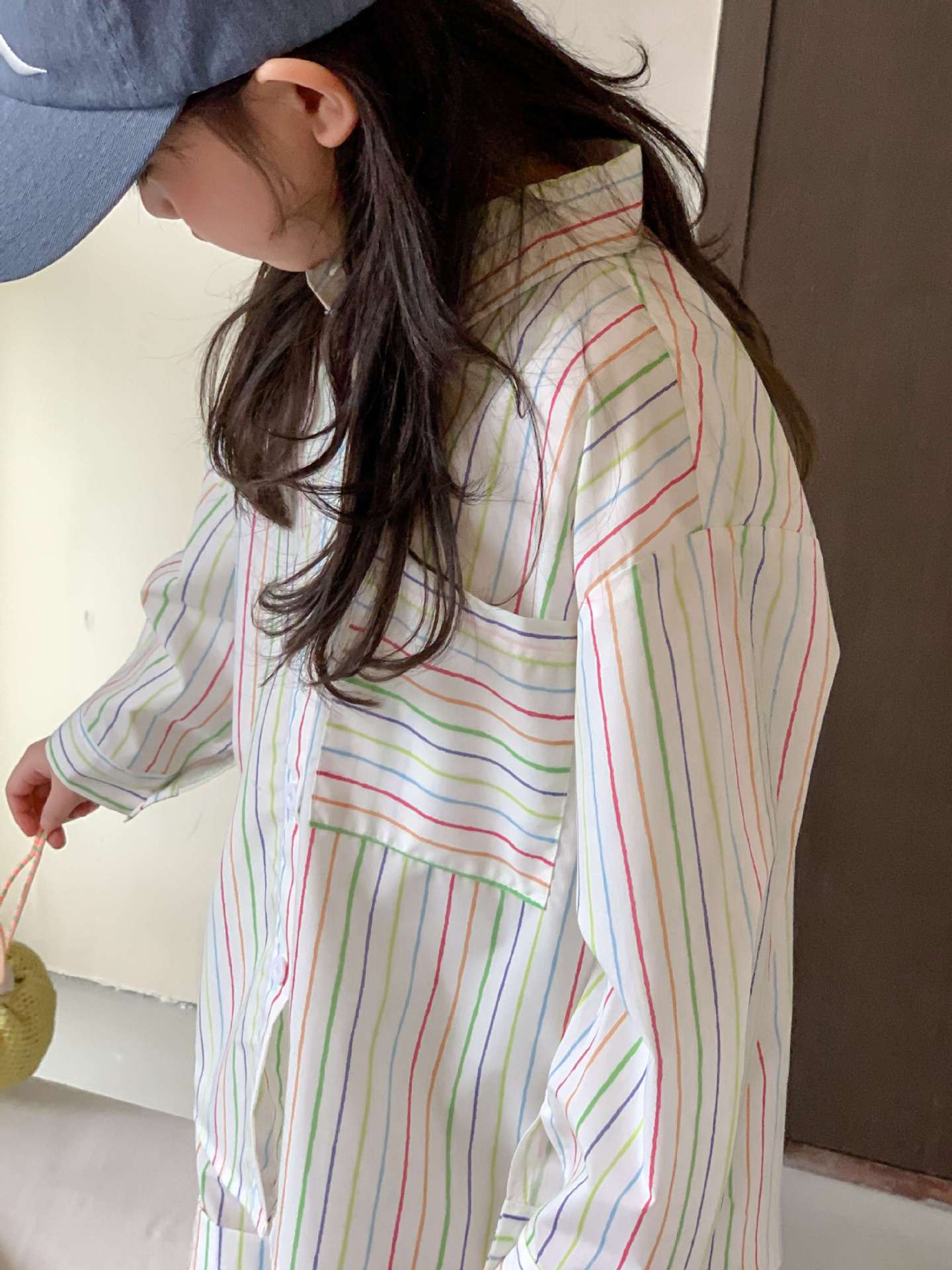 CF3359中性彩色條紋長袖襯衫短褲兩件套2024.02.23
