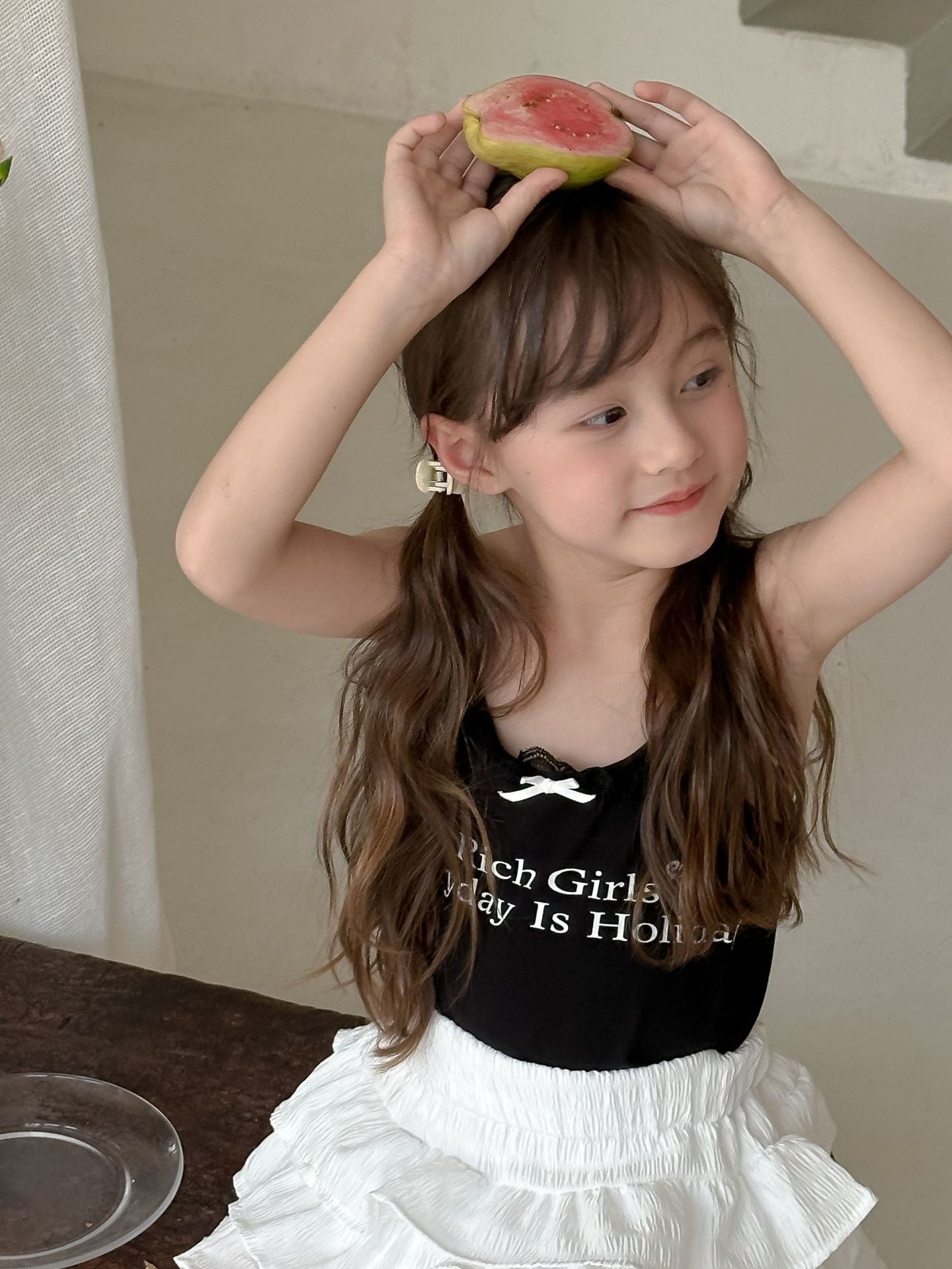 CA4868夏季女童甜美花邊蝴蝶結吊帶衫2024.04.09