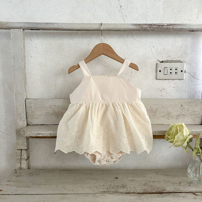 DK2403韓版刺繡花邊吊帶哈衣裙純棉百搭麵包褲2023.07.04