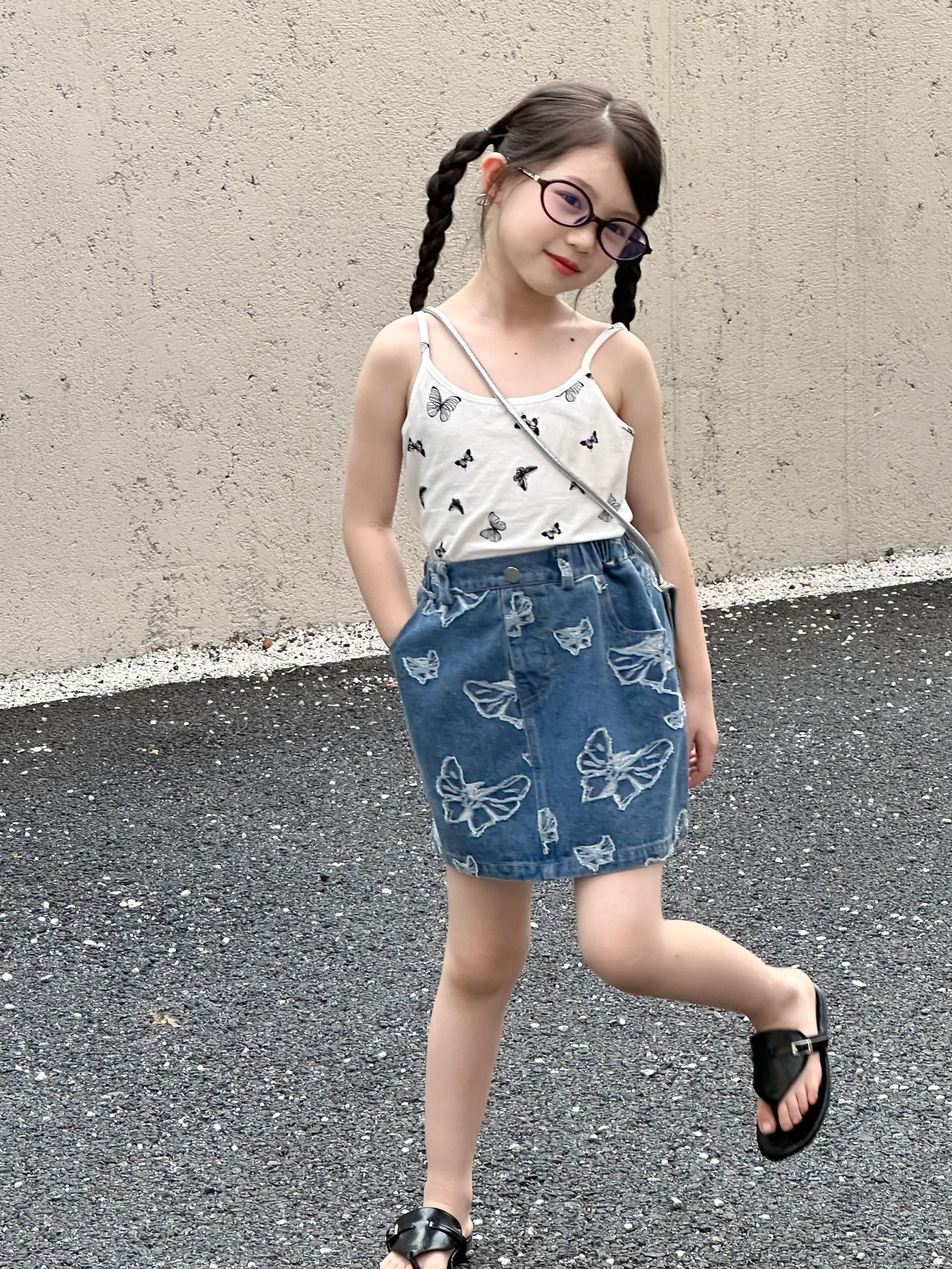CJ4739夏季韓版女童立體蝴蝶牛仔裙2024.06.11