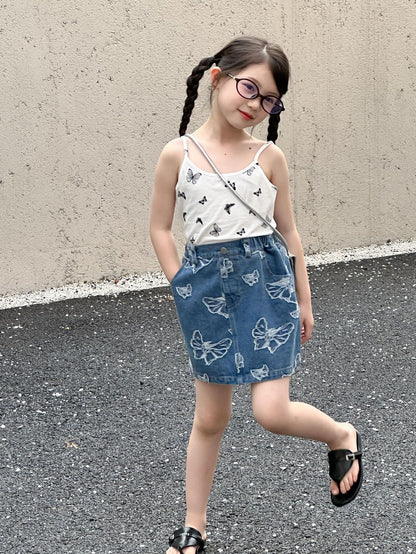 CJ4739夏季韓版女童立體蝴蝶牛仔裙2024.06.11