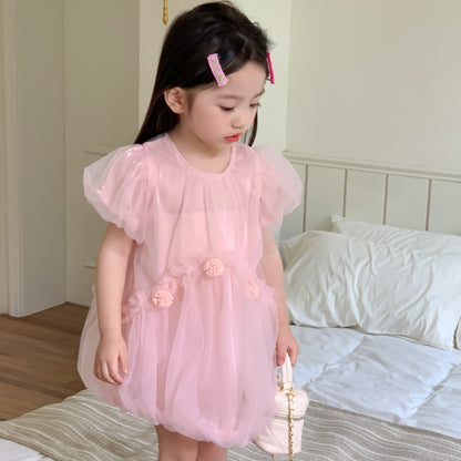 AN1449夏季女童蓬蓬公主球球網紗連衣裙2024.05.03
