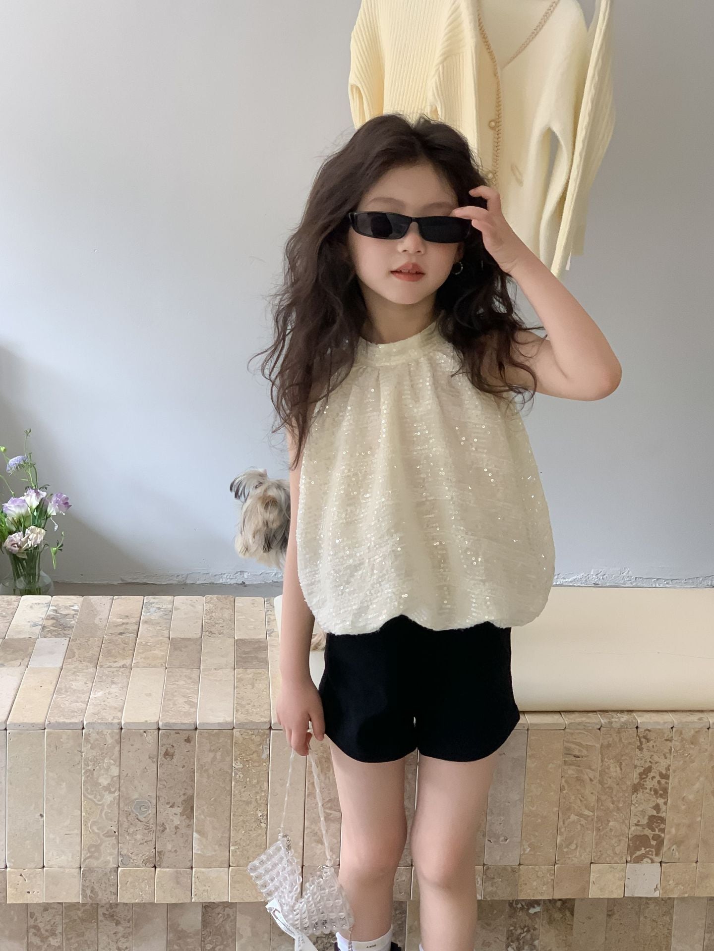 CJ4329夏季中大女童掛脖亮片上衣短褲兩件套裝2024.06.28