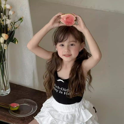 CA4868夏季女童甜美花邊蝴蝶結吊帶衫2024.04.09