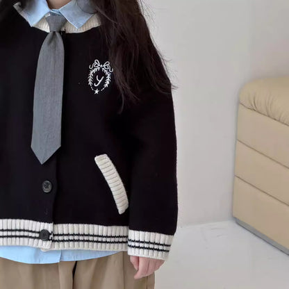 CA4776秋季女童學院風字母繡花拼色毛線外套2024.08.06
