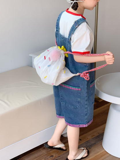 CJ4320夏季中大女童彩色扣子彩紗牛仔背帶褲2024.06.28
