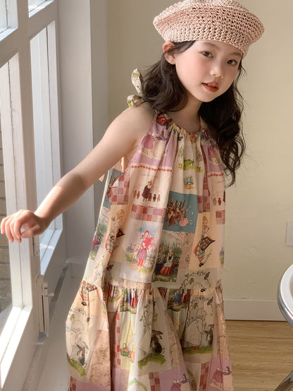 CJ4800夏季韓版中大女童兔子印花無袖吊帶連衣裙2024.06.28