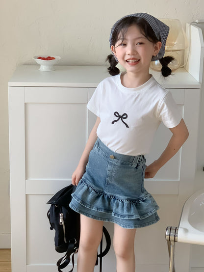 CJ4731韓版夏季中大女童牛仔半身花苞短裙2024.06.28