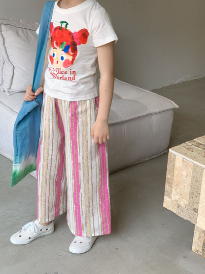 CJ3408夏季中大女童彩條寬鬆九分闊腿褲2024.06.28