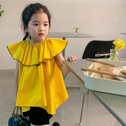 AJ1207韓版夏季女童寬鬆荷葉領公主風短袖上衣2024.06.07
