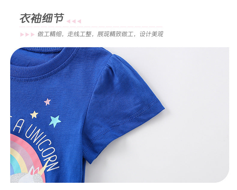 BJ9283夏季女童彩虹獨角獸圓領短袖T恤2024.06.21