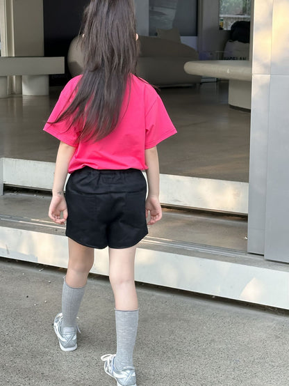 CJ4751夏季卡通玫紅短袖t恤短褲休閒兩件套2024.06.11