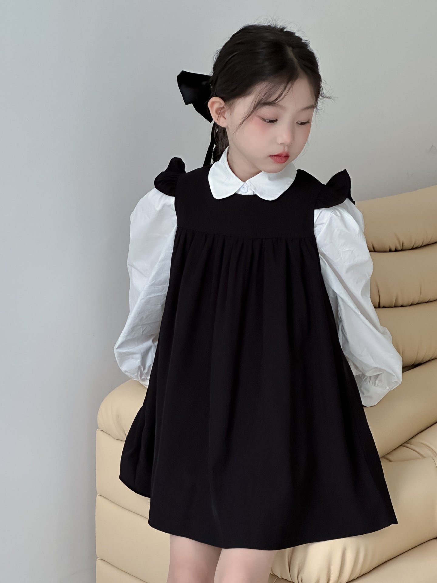 CA4621秋季女童學院風襯衫飛袖連衣裙套裝2024.08.06