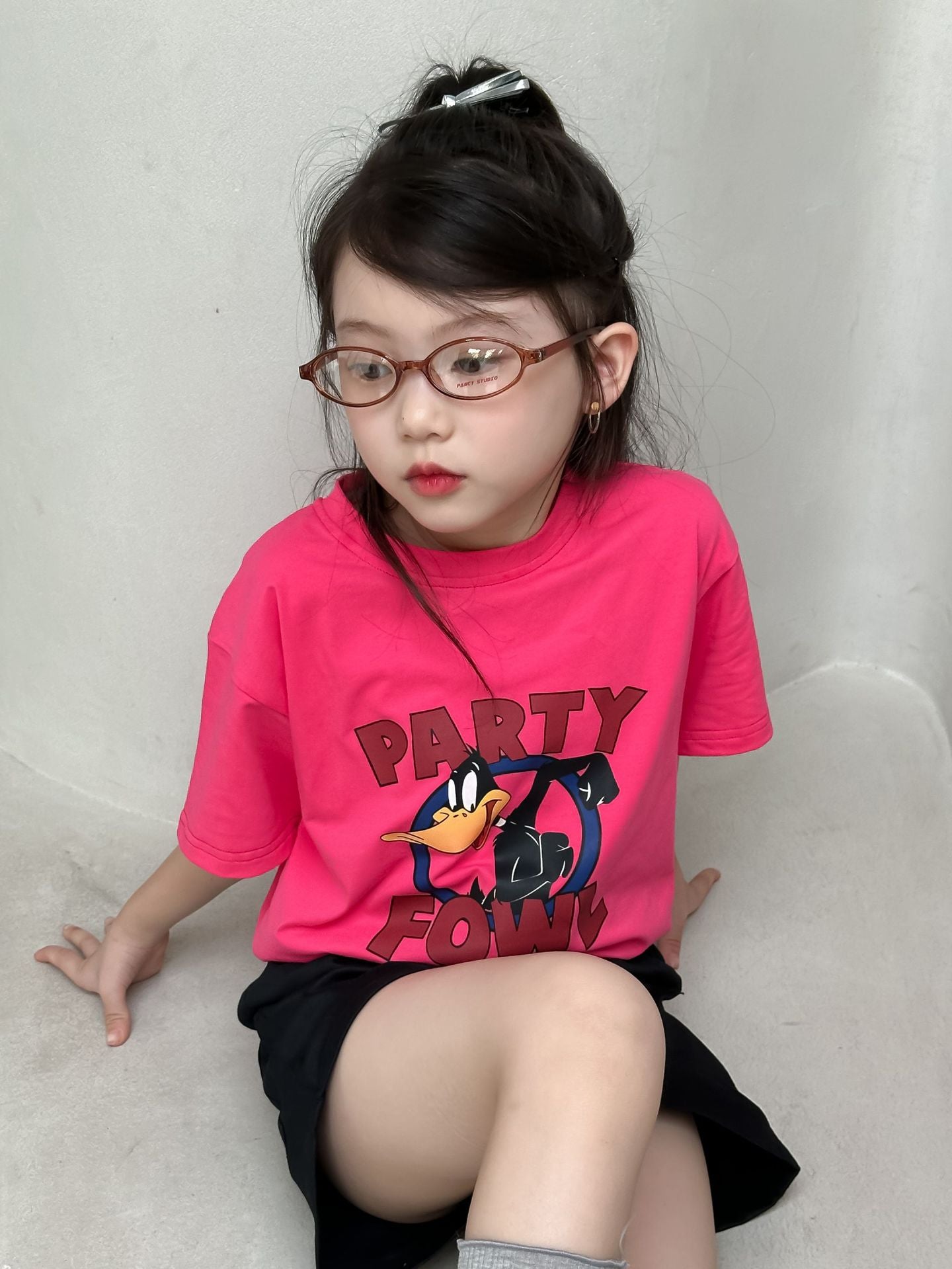 CJ4751夏季卡通玫紅短袖t恤短褲休閒兩件套2024.06.11