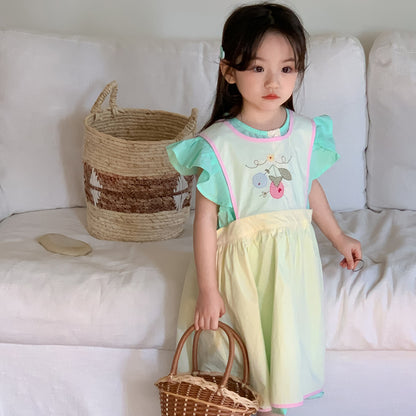 AM1679夏季韓版甜美棉布飛袖刺繡背心裙兩件套2024.03.29