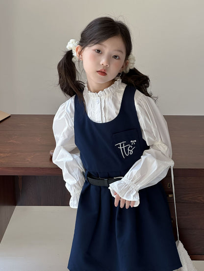 CA4656秋季女童學院風花邊領娃娃衫無袖背心裙兩件套2024.08.06