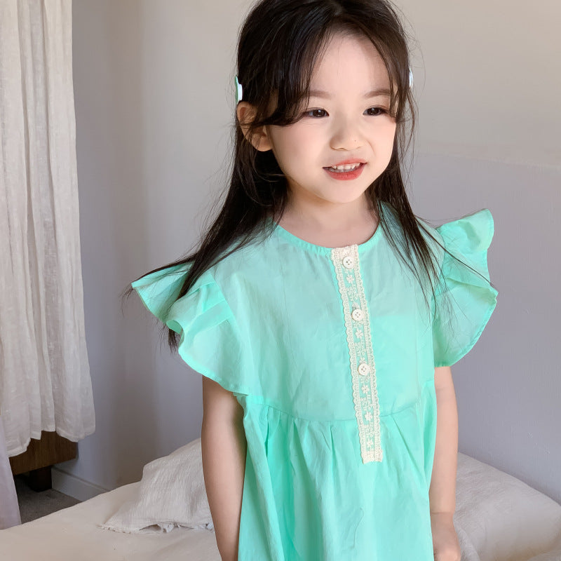 AM1679夏季韓版甜美棉布飛袖刺繡背心裙兩件套2024.03.29