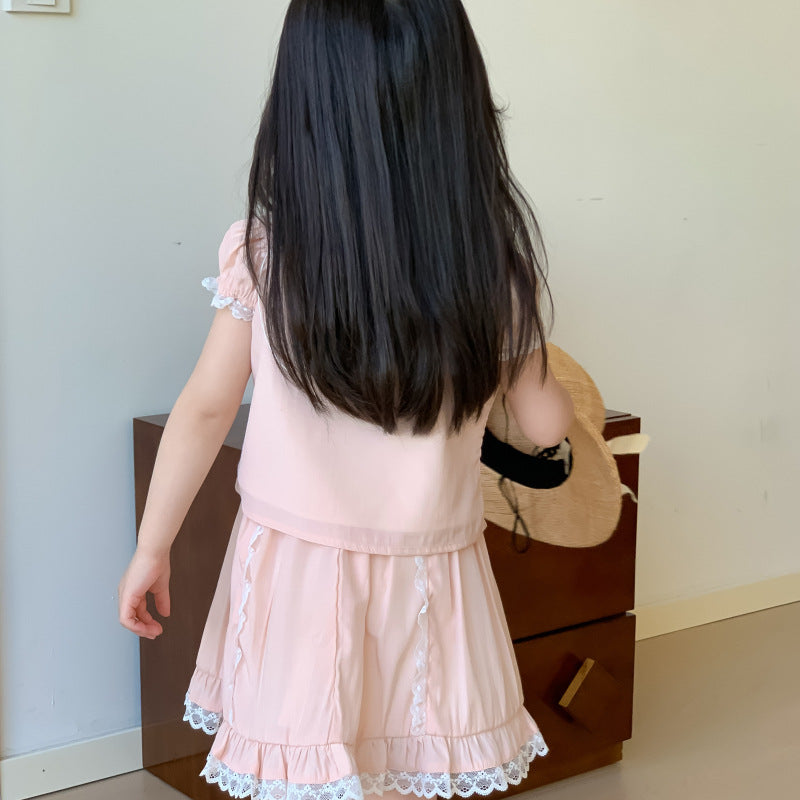 AM1681夏季花邊領泡泡袖上衣+半裙兩件套2024.03.29