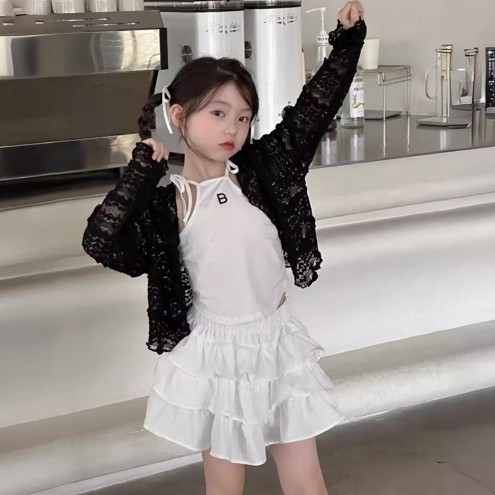CJ4968夏季女童蕾絲純色防曬外套2024.06.11